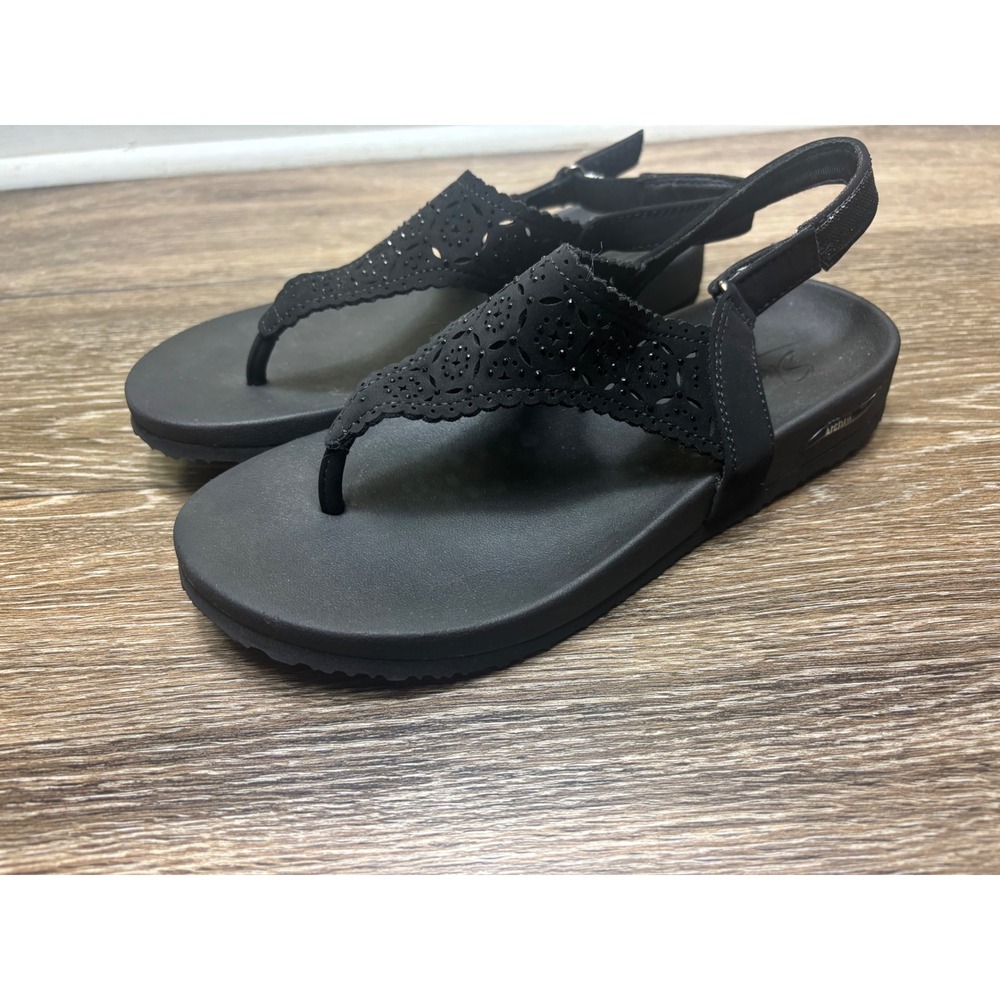 Skechers Arch Fit Black Thong Sandals Women's Comfort Adjustable‎ Strap Size 6